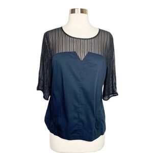 Robert Rodriguez Womens Dahlia Mesh Blouse Size Small Black Sheer Panel